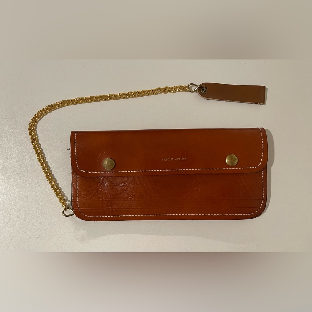 Vintage Brown Leather Wallet with Chain - Saddle Cowhide
